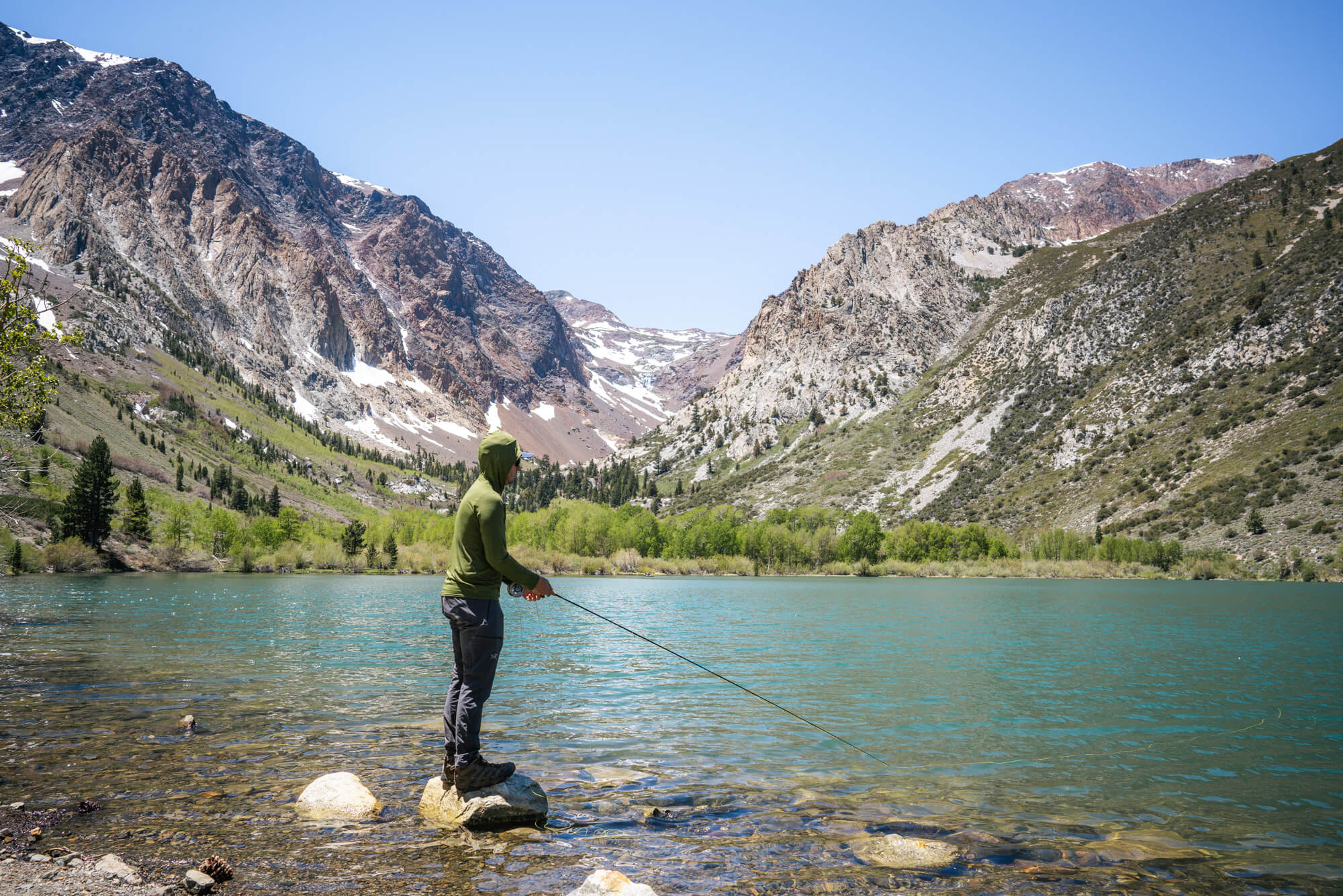 Man fly fishing at Parker Lake